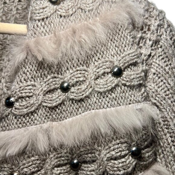 Sloni Brown Indie Chunky Knit Sweater Whimsigoth Granola Knit Fur Waffle Large - Picture 10 of 16